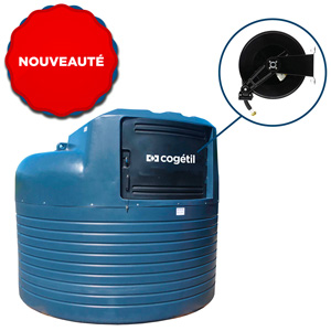 CUVE STOCKAGE FUEL RONDE 5000L POMPE 70L/MIN AVEC ENROULEUR 